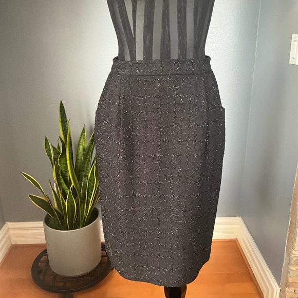 VTG Metallic Plaid Rockabilly Pencil Skirt Party Glam Pinup Holiday Black 10 - Picture 1 of 8